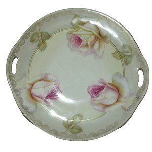 PV Vessra Germany Floral Open Handle Serving plate 10.5" antique vintage